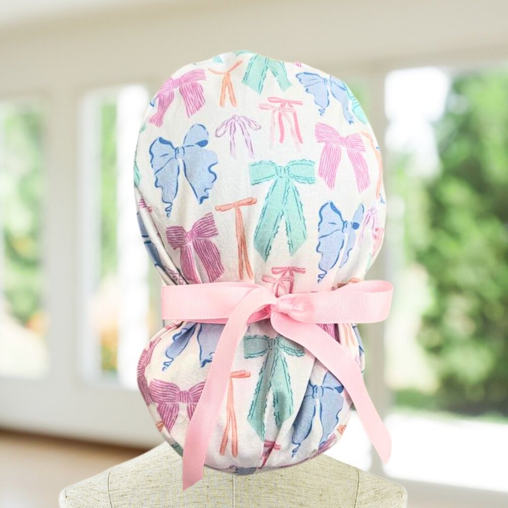 Premium Pastel Bows~ Ponytail Scrub Cap, Surgical Hat, OR, CNA, Cap, RN gifts